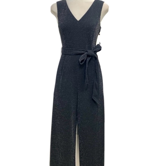 NWOT Calvin Klein Elegant BLACK with  SILVER Glitter Women's Jumpsuit Romper - Picture 13 of 14